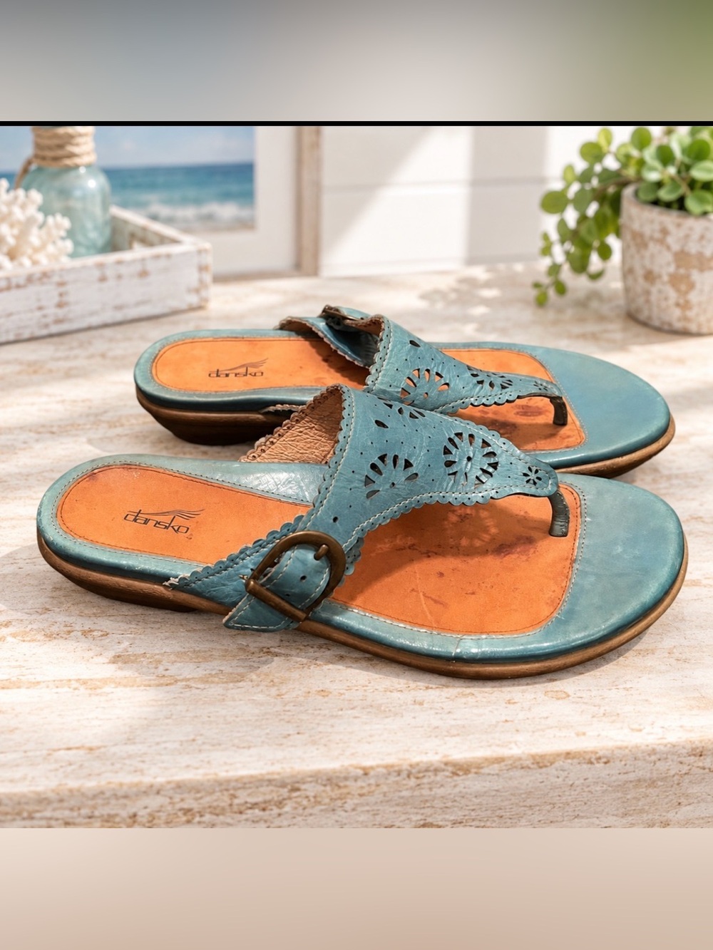Dansko Eur size 38 blue leather slipper sandal